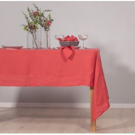 Ger3as 100% Leinen Tischdecke - Hochwertige Stofftischdecke für Küchentisch und Esstisch - Natürliche Eleganz für Ihr Zuhause (Dunkelpink, 140 x 220 cm)