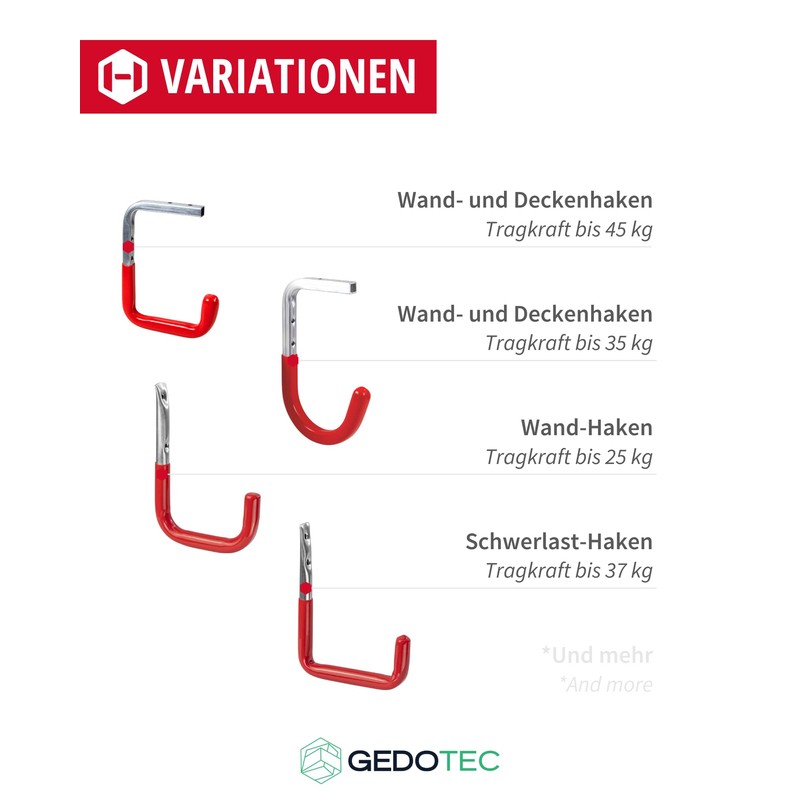 Gedotec Wall Hooks & Ceiling Hooks Metal for Garage, Basement