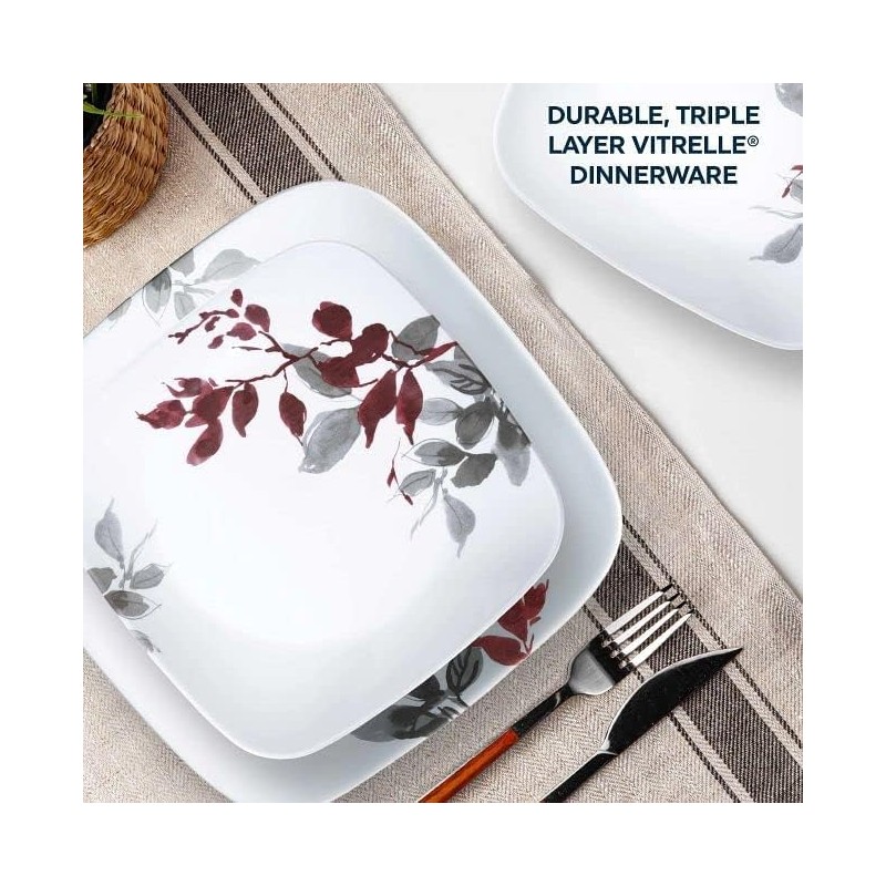 Corelle Kyoto Leaves 16pc, Service for 4, Dinnerware Set, 8