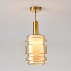 JTYQEISW Vintage Bronze Kitchen Island Pendant - Amber Glass Fabric Double Shade, Adjustable Height Open Kitchen Pendant, Modern Minimalist Dining Pendant Soft Light, (Not Suitable for Halogen Lamps)