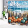 LB Tropical Fall Shower Curtain Blue Orange Pumpkin Coastal Beach