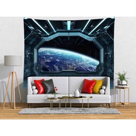 Loccor 7x5ft Fabric Space Ship Backdrop Solar Planets Galaxy Themed Outer Space Photography Tapestry Kids Offices Baby Shower Birthday Party Banner Decoration Space Background Photo Booth Props