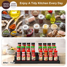 Lenwi Spice Rack Organizer for Cabinet, 3 Tier Expandable Bamboo Spice Storage, Great for Kitchen Cabinet, Cupboard,Pantry and More(Black)