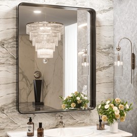 TokeShimi 24 x 32 Inch Black Mirror Wall Mirror for Bathroom Black Metal Frame Decorative Rectangular Wall Mounted Home Decor Corner Hangs (Horizontal/Vertical) Living Room Entryway