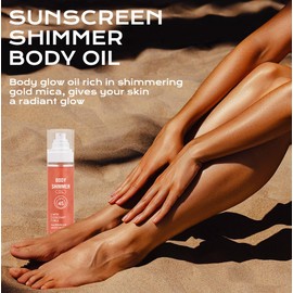 TEIHWAL Body Glow Oil Sunscreen Shimmer Body Oil, SPF 45 Broad Spectrum, Lightweight Non-Greasy Moisturizing Glow Oil for Face & Body-Rose