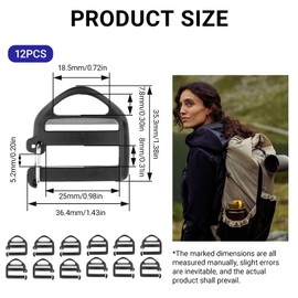 FinalCool Pack of 12 Adjustable Buckles Webbing, Buckle 25 mm, Plastic Buckle, Backpack Buckles Replacement, for Backpack, Suitcase, Luggage Repair Tools, Adjustable Buckle Clips