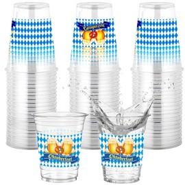 Oktoberfest Cups Party Supplies - 14oz 50 Pack Blue White Oktoberfest Decorations Plastic Cups for Celebration Parties Gathering Barbecues