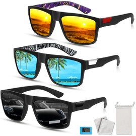 Sonnenbrille Herren Polarisiert Sport Sonnenbrille Herren Damen Schwarz Rote Blaue Gläser Fahrrad Brillen für Radfahren Fahren Angeln Golf im Freien Vintage Schwarz Sonnenbrillen UV400-Schutz 3PCS