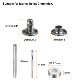 sourcing map 100 Sets Leather Rivets 6 x 8mm Metal Double Cap Rivet Snaps Studs Fasteners with 3pcs Setting Tools Rivets for Leather Craft DIY Repair Decoration, Gunmetal
