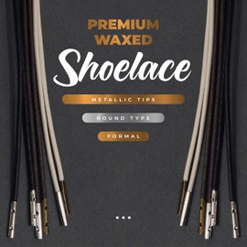 あしなか Low-Twist Metal Tip Shoelaces, Round Boot Laces & Replacement Shoe Lace with Gold/Silver Shoe Lace Ends, Stylish & Durable for Business Shoes (Black Silver Tip, 39.4 Inches)