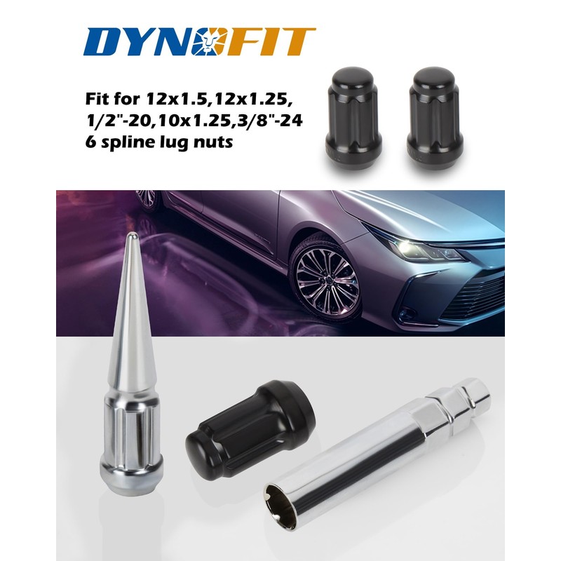 Dynofit 6 Spline Lug Nuts Socket Key, Universal Chrome Spike