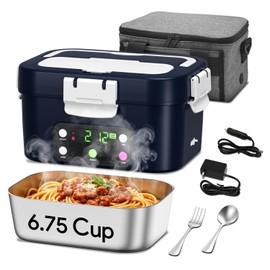 Gorgeous Cordless Electric Lunch Box, 6.7 Cups Smart Timer Auto Heated Lunch Box, 16000mAh Rechargeable Food Warmer for Work, Car, Home, Leakproof Bento Container for Adults (Blue)