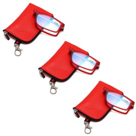 Viseng anti-blue light folding reading glasses for men and women with telescopic rod portable fashion ultra-light leather case +2.0(Red)