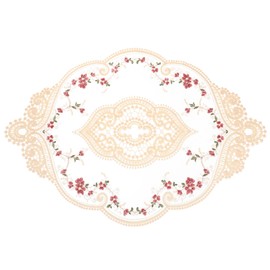 sourcing map Retro Lace Placemat 12x17-in Oval Embroidered Table Place Mats French Crochet Doilies Coasters Cup Mat for Home Wedding, Beige