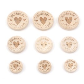 100 wooden buttons, natural handmade with love, in sizes 25 mm, 20 mm and 15 mm (approx. 34 pieces of each size) round, 2-hole button buttons for sewing, two-hole buttons, 2-hole
