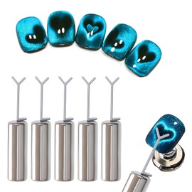 XEAOHESY 5 Pieces Heart Cat Eye Magnet for Nails, 5 Strong Cylindrical Magnets+5 Y-Shaped Metal Brackets, Heart Magnet for Cat Eye Gel Polish