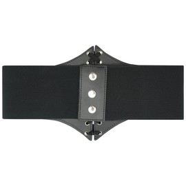 Ro Rox Faux Leather Elasticated Waspie Corset Waist Cincher Belt - Black (XL)