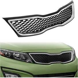 KUAFU Upper Grille Compatible with 2014 2015 Kia Optima 863502T700 863502T500 KI1200161 863504C700 86350-4C500 Front Bumper Grill Chrome Black & Silvery