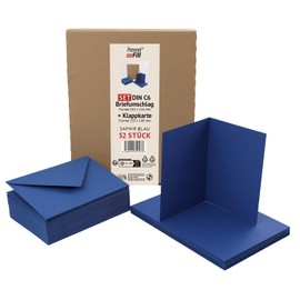 PresentFill® Set of 50 Blank Folding Cards Including Envelopes without Window Sapphire Blue I Folding Cards DIN A6 I Envelopes C6 I Made in Germany I 100% Recycled Kraft Paper I Blue Angel Certified