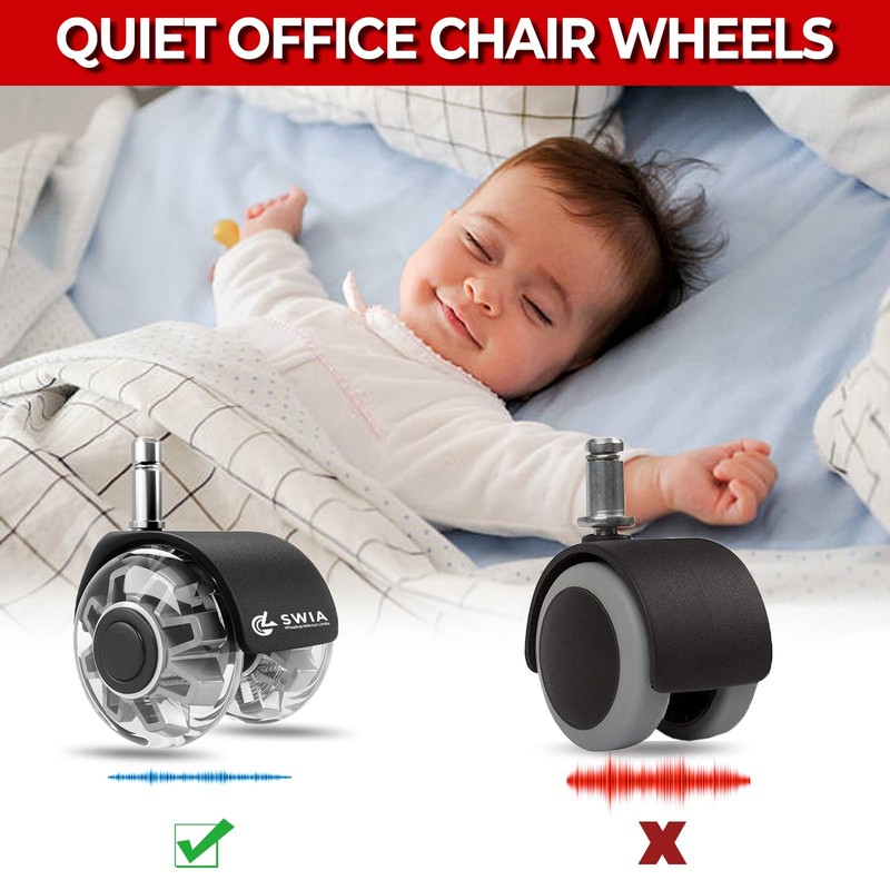 Premium 2 Inch Office Chair Caster Wheels (Set of 5)