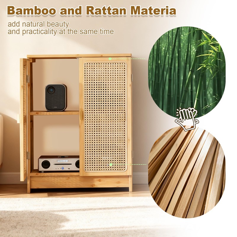 Jueraori WiFi Router Storage Cabinet with Adjustable Shelves, 2-Tier Bamboo