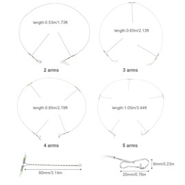 Conskyee 10pcs Fishing Leaders, High-Strength Stainless Steel 70LB 4Arms Wire Leader, Saltwater Tackle Rigs Fishing Leader Line Rig with Snaps Luminous Beads for Lures Bait Hooks