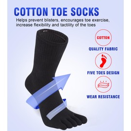 Men Toe Socks Running 5 Finger Split Toe Athletic Wicking Cotton Crew 3 Pack