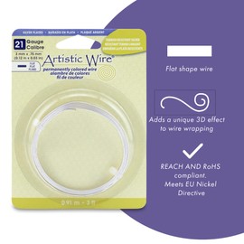 Beadalon - Alambre Plano de Calibre 21 para joyería artística, 3 pies, Resistente al deslustre, Chapado en Plata