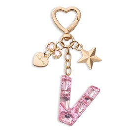 CHUQING Keyring Letter Pink Key Ring Initial Letter with Letters for Girls Women, Pink-V, S