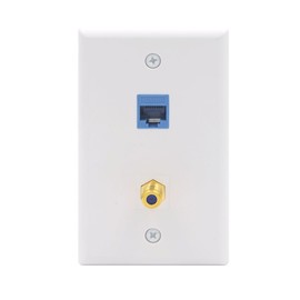 VCE VCE Ethernet Coax Wall Plate (UL Listed), 2-Port Cat6 Keystone Jack Coupler and Gold Plated RG6 Keystone Jack Insert Wall Plate
