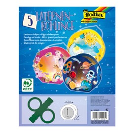 folia 6858/5 Round Lantern Blanks Made of Photo Cardboard, Pack of 5 in Fir Green, for Gluing Together, Diameter Approx. 19 cm, Window Cut-Out Approx. 13.5 cm