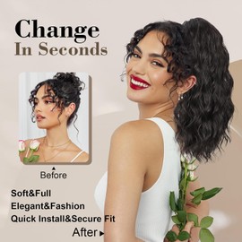 AISI BEAUTY Ponytail Extension Curly Drawstring Ponytail for Women 18 Inch Curly Wavy Synthetic Pony Tail for Daily Party Use(Brown With Blonde Highlights)