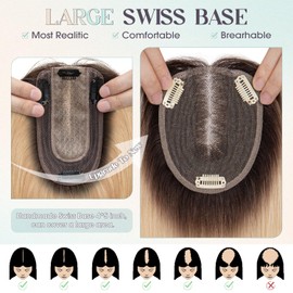 S-noilite Hair Toppers for Women Real Human Hair 10x12cm Large Base Ombre Light Blonde Hair Topper Wigs for Women with Thinning Hair Topper Hair Piece Cover Grey Hair(10 Inch,Ombre Light Blonde)