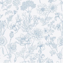 EeeComing Floral Peel and Sick Wallpaper Boho Contact Paper Modern White and Blue Peel and Stick Wall Paper Removable Self Adhesive Wallpaper for Bedroom Bathroom Cabinets Vinyl Roll 17.3”X118.1”