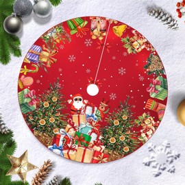 Christmas Tree Blanket, 120 cm Dark Red Christmas Tree Skirt Mat, Christmas Tree Stand Rug with Santa Claus Pattern, Christmas Tree Stand Covers, Round Christmas Tree Skirt for Christmas Tree