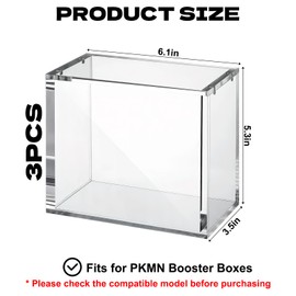 YEXEXINM 3 Pack Acrylic Magnetic Case Compatible with Booster Boxes, 5mm+8mm Thick Stackable Booster Box Case Acrylic Display for PKMN, Magnetic Closure Booster Box Gifts for Cards Collectors