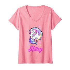 Womens Adley Merch Unicorn Design V-Neck T-Shirt