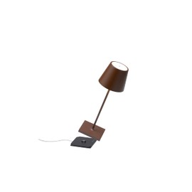 Zafferano Poldina Pro Mini Table Lamp (Color: Rust) in Aluminum, IP54 Protection, Indoor/Outdoor use, Contact Charging Base Included, 11”, USA Plug