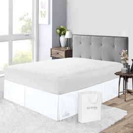 SGI 9 Inch Drop Queen Size White Solid Bed Skirt Split Corner Pleated Style Easy Fit Easy Care Fade & Wrinkle Resistant- Microfiber Made