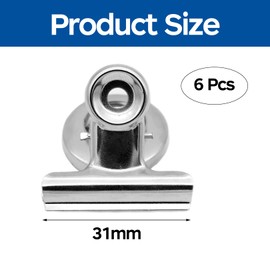 6 Pcs Magnetic Clips, 31mm Fridge Magnet Clips, Strong Heavy Duty Clips Magnet, Fridge Magnets Clip, Whiteboard Magnets Clip, for Whiteboard, Classroom, Kitchen, Refrigerator, Home, Office(Silver)
