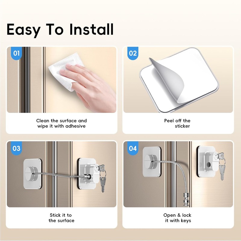 2 Pack Refrigerator Door Locks, Child Proof No Drill Fridge