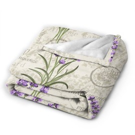 Perinsto Vintage Lavender Floral Flowers Throw Blanket Ultra Soft Warm All Season Decorative Fleece Blankets for Bed Chair Car Sofa Couch Bedroom 60"X50"