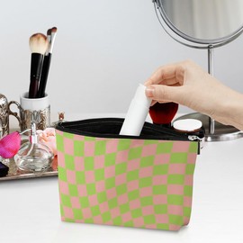 4 Pack Colorful Checkered Bag, Checkered Decor Makeup Bag Cosmetic Bags Gifts for Women Daughter Girl Friend Sister Bestie Nurse Mom Niece Appreciation Birthday Christmas Waterproof Toiletry Bag