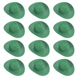 PATIKIL Mini Cowboy Hats, 12 Pcs Miniature Western Cowboy Hat for Crafts, Party Decoration, Doll Pet Dress Up, Glitter Dot Style, Green
