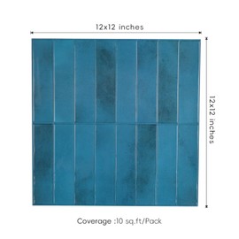 Peel and Stick Backsplash Tiles, 12" × 12" Agadir Blue 3D Adhesive Peel and Stick Wall Tiles for Kitchen Bathroom (10 Sheets)