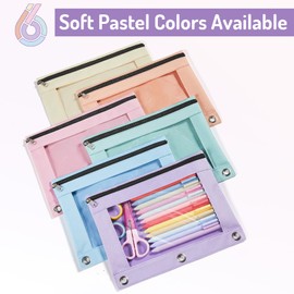 Forvencer Pencil Pouch for 3 Ring Binder, Pastel Pencil Case with Smooth Zipper, Cute Soft Pencil Bag with Clear Window & 3 Reinforced Grommets, Big Capacity Binder Bag, School Office Supplies, Orange