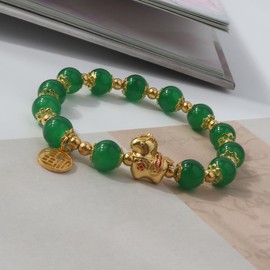 QRH Chinese New Year of The Horse Natural Stone Bracelets Horse Stone Stretch Beads Bracelet Zodiac Horses Natural Stone Bracelets Horses Good Luck Amulet Blessing New Year Bracelet Gifts- Jade