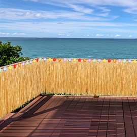 Fovths Luau Grass Table Skirt 36 feet x 29.5 inch Fringe Banner Grass Table Skirt Natural Hawaiian Straw Grass Skirt for Tiki Bar Roof Summer Beach Tropical Party Decorations, Straw Yellow