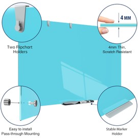 TSJ OFFICE Glass Dry-Erase Board - 36 x 24 Inches Wall Mounted Magnetic Whiteboard, Large Frameless Glass White Board for Office, Home & School, Blue
