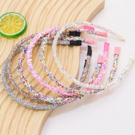 WJYX BOWS 10PCS Glitter Headbands for Girls Rainbow Headbands Toddlers Kids Thin Sparkle Hair Band for Birthday Party Hair Accessories